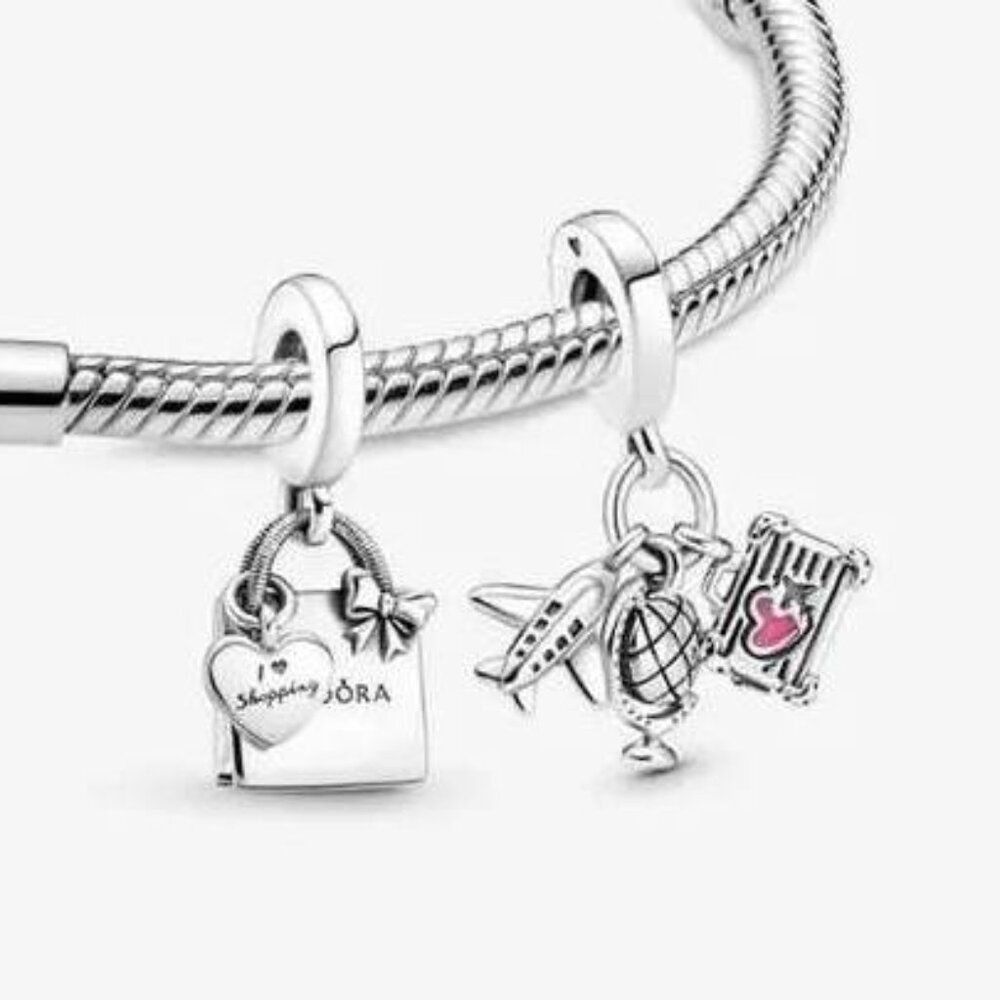 Set 2 Shopping Bag Travel Suitcase Flight Globe Pandora Charm 2026 Autumn Break